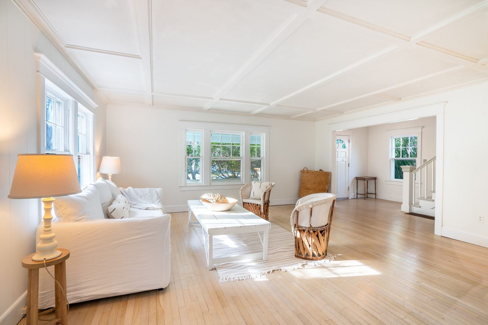 Front living room with three sides of windows