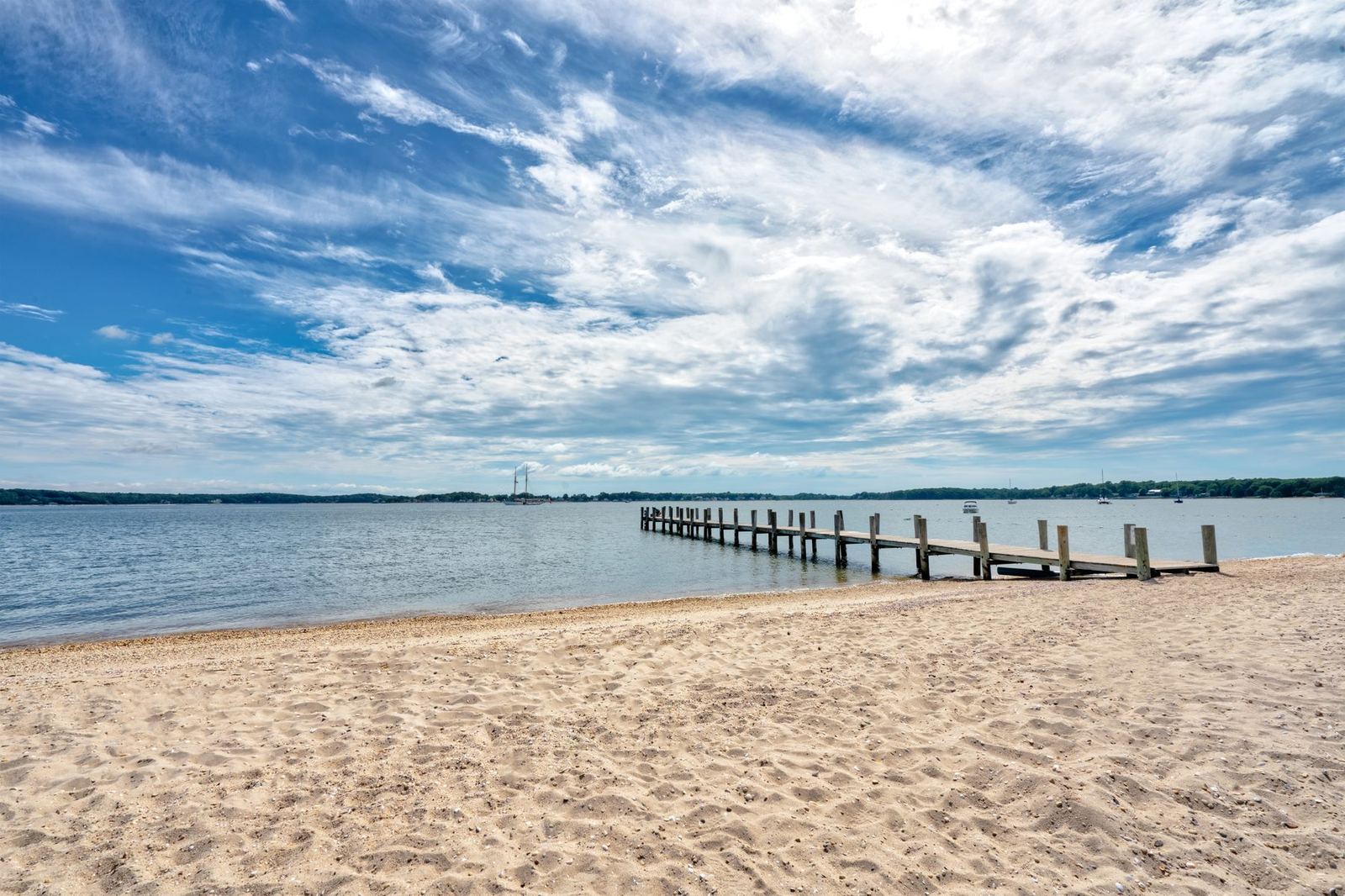 The pier stretching into Greenport Harbor