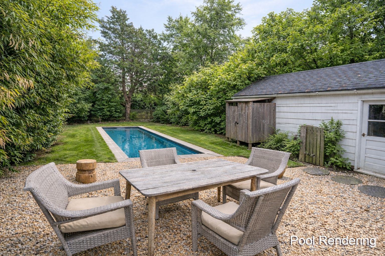 Architect's pool rendering — study from the terrace